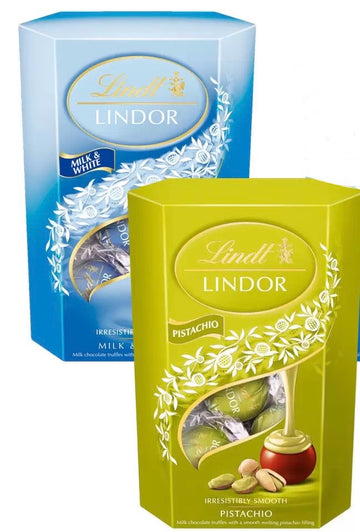 Lindt Lindor Milk & White & Pistachio Chocolate Truffles, 2 x 200g