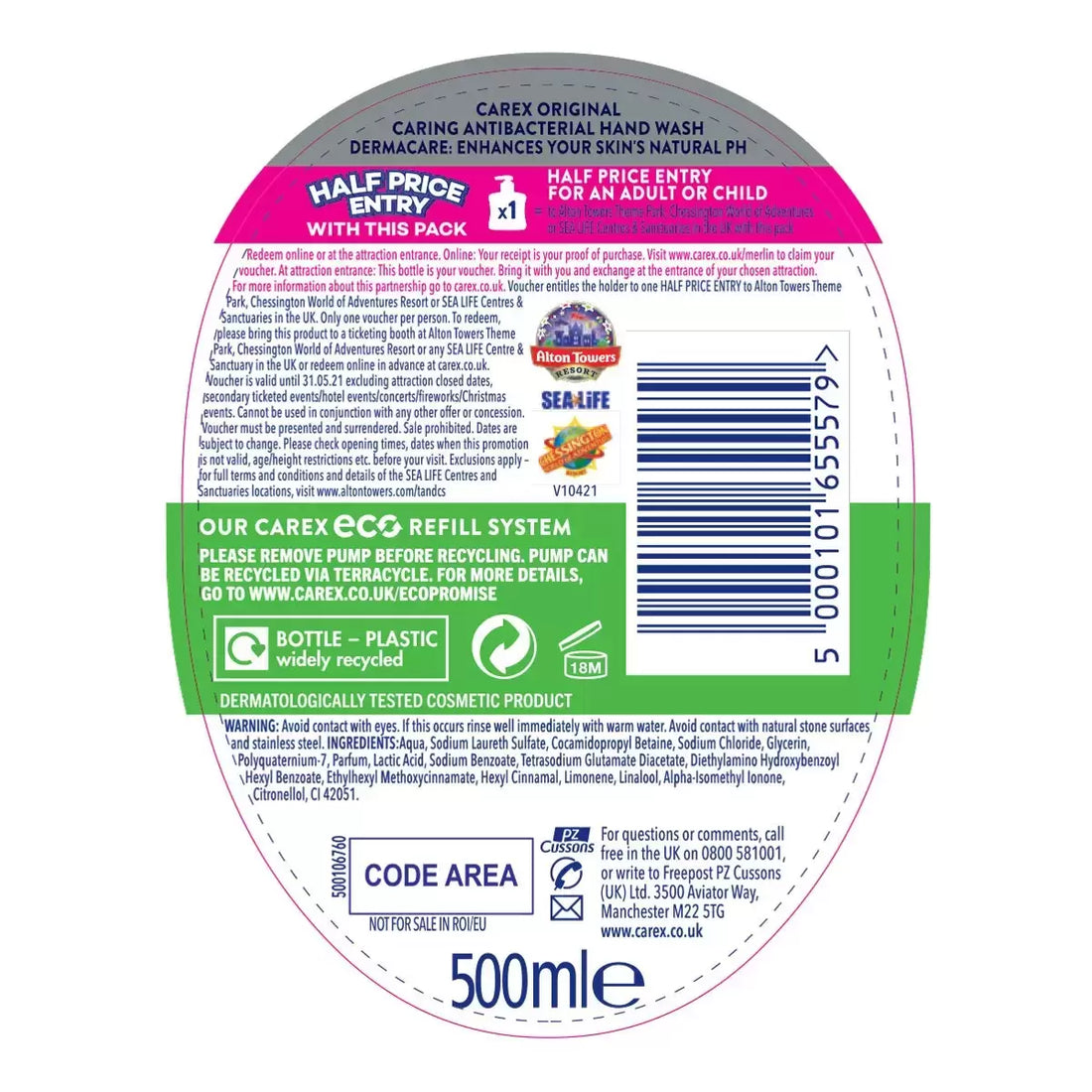 Carex Antibacterial Liquid Original Hand Wash, 6 x 500ml